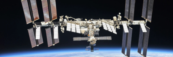 International Space Station orbiting Earth during ongoing space health research missions