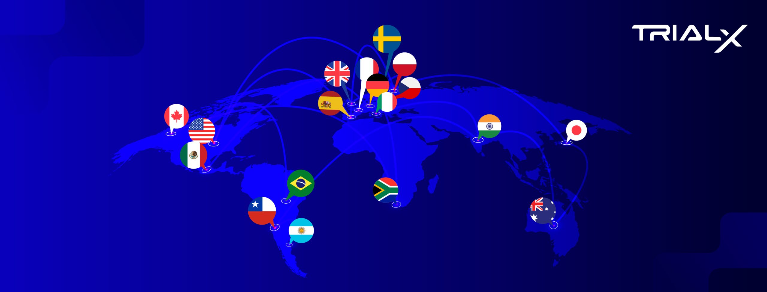 Illustration showing clinical trial information available in multiple languages, representing multilingual support for patient access.