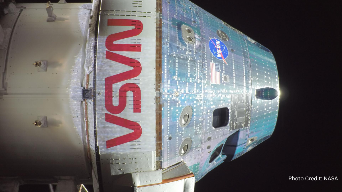 Artemis II Orion spacecraft in deep space during lunar mission